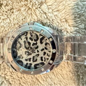 Anne Klein Silver and Black Leopard Watch